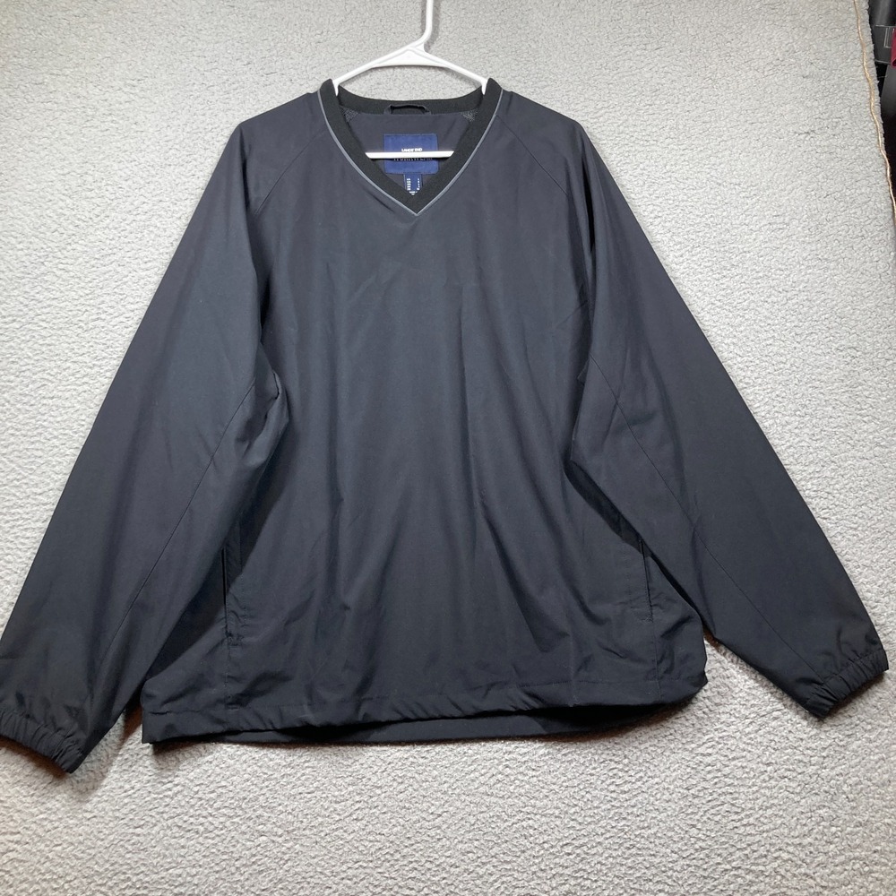 Lands' End Workwear Lined Pullover Men's L‎ Black Windbreaker Jacket Golf V Neck